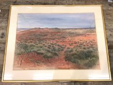 Contemporary School, Desert landscape with trees, watercolour, (56cm x 77cm)
