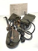 WWII period mine detector, no. 4a, no battery together with two tin instruction panels