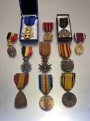 Belgium. Order of the Crown 2nd class Officer breast badge, cased, Croix du Guerre, Victory medal.