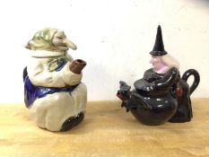 Two novelty china teapots in the form of witches, one by Richard Parrington, (20cm h) (2)