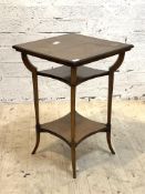 An Edwardian walnut occasional table, the square moulded top over square splayed supports united