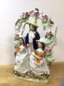 A 19thc Staffordshire flatback figural group, The Card Players, some losses (31cm x 20cm)