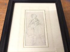 19thc English School, young woman looking to her left, pencil drawing, unsigned, framed (18cm x