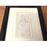 19thc English School, young woman looking to her left, pencil drawing, unsigned, framed (18cm x