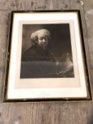 After Rembrandt, a proof mezzotint etching, self-portrait as St Paul, engraved by Charles Turner,