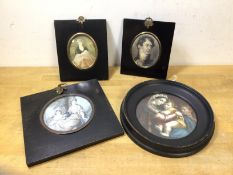 A group of four late 19th early 20thc picture frames, all ebonised, one circular (18cm diameter)