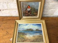 Leila Aitken, Fidra from Yellow Crag, oil, signed bottom right, (21cm x 27cm), and another by the