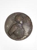 Coin and Note Interest:- A Frederick the Great 1758 bronze medallion, quite dirty but all detail