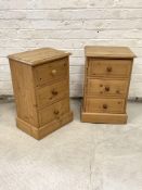 A Pair of pine bedside chests, each fitted with three drawers, raised on a skirted base, H60cm,