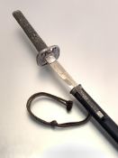 Samuri sword, a 20thc copy, silvered metal handle and tsuba, polished steel blade with engraved