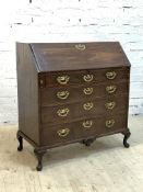 An Irish George III mahogany bureau, latter half of the 18th century, the fall front revealing