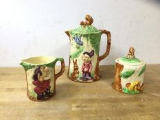 A 1920's / 30's Wade Heath Walt Disney Seven Dwarves coffee pot, milk jug and jam pot, (20cm h)