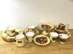 A Queen's Rosina China Company antique fruit series group of china including tazza (10cm x 17cm),