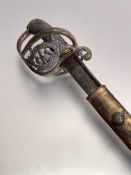 1822 pattern brass hilted Officer's sword, with Royal Scots Fusiliers cast hilt, sharkskin grip,