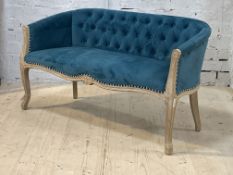 A French style canope, the limed hardwood show frame enclosing buttoned crushed velvet teal