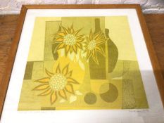 Limited edition print, still life with yellow flowers, 405, signed and dated 1972 bottom right (50cm