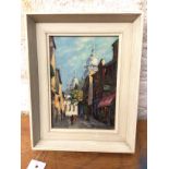 George Labonne, Paris street scene with Sacre Coeur in distance, oil, signed bottom right (21cm x