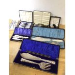 A collection of Epns, in original boxes, including butter knives with mother of pearl handles,