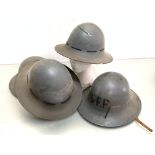 WWII Civilian Zuckerman helmets, one marked SFP (4)