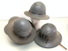 WWII Civilian Zuckerman helmets, one marked SFP (4)