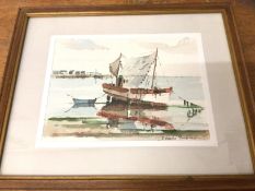 Andre Bernard, French harbour scene, watercolour, signed bottom right (17cm x 23cm)