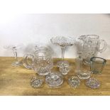 A mixed lot of glass including sweet meat glass dish, (20cm h), two other sweet meat dishes, water