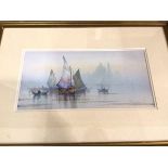 R Cooper, ships in harbour near church, possibly Venice, watercolour, signed bottom right, (18cm x