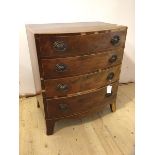 A late 19thc bow front chest with four graduated drawers on outswept bracket feet, (80cm x 69cm