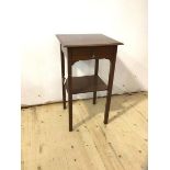 An early 20thc mahogany side table the square moulded top over single drawer on straight square