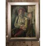 Anthony Green, portrait of seated figure, oil, signed top right and dated '56, label verso,