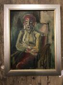 Anthony Green, portrait of seated figure, oil, signed top right and dated '56, label verso,