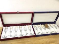 Two boxed sets of 6 Italian Preziosi champagne flutes with gilt rims, in original boxes (each