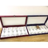 Two boxed sets of 6 Italian Preziosi champagne flutes with gilt rims, in original boxes (each