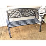 An aluminium garden bench with lattice back with central floral panel (80cm x 114cm x 50cm)