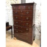 A George III mahogany chest on chest the moulded cornice over three short drawers and three