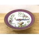An early 20thc Spode Copeland china large bowl with exotic bird on branches decoration, gilt