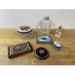 A mixed lot including a lidded jar with silver collar, Birmingham, and a Guilloche floral painted