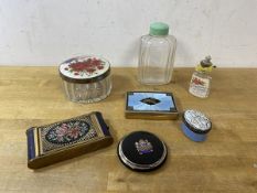 A mixed lot including a lidded jar with silver collar, Birmingham, and a Guilloche floral painted