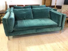 A Sofa Workshop three seater sofa in teal upholstery the square frame with two back, two side and