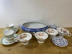 A mixed lot of china including teacups with scrolling floral decoration and the initial H to front
