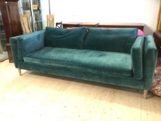 A contemporary four seater Sofa Workshop teal upholstered sofa of square frame with back side and