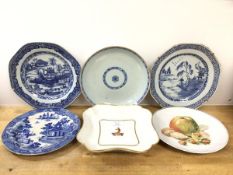 A mixed lot of china including a 19thc armorial plate, well with a deer within crown, (19cm x 19cm),