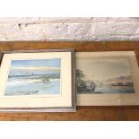 After Peter Scott, Water birds on marsh, reproduction print, (18cm x 25cm), and WH Cooper,