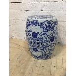 A blue and white ceramic chinoiserie design garden stool, (47cm x 34cm )
