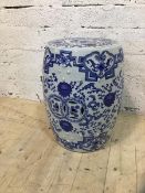 A blue and white ceramic chinoiserie design garden stool, (47cm x 34cm )