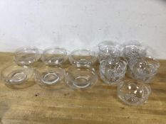 A group of seven glass finger bowls marked Webb, (6.5cm x 11cm) and six flower bowls (a lot)