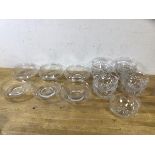 A group of seven glass finger bowls marked Webb, (6.5cm x 11cm) and six flower bowls (a lot)