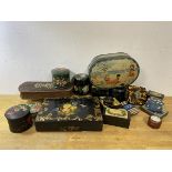 A mixed lot of vintage tins, lacquered boxes etc (a lot)