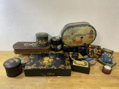 A mixed lot of vintage tins, lacquered boxes etc (a lot)