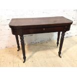 A William IV mahogany fold over d end side table the fold over top cross banded and with ebony inlay